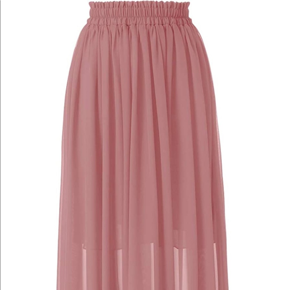Women's Long Beach Skirt Elastic Waistband Chiffon Maxi Skirt Blush color